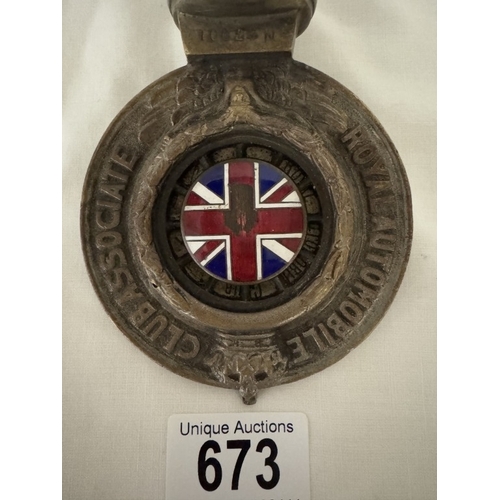 673 - A 1930's RAC Royal automobile club bumper mounted car badge. Serial number N27901