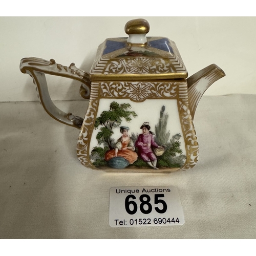 685 - A Dresden hand painted miniature teapot