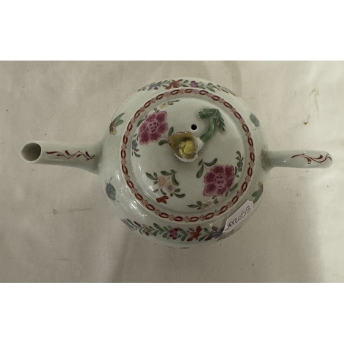 695 - A Liverpool polychrome teapot & lid , Philip Christian & CO. enamelled with central peony sprays in ... 