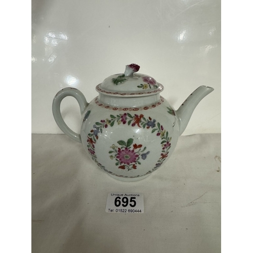 695 - A Liverpool polychrome teapot & lid , Philip Christian & CO. enamelled with central peony sprays in ... 