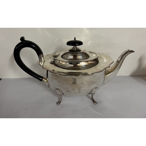 722 - A 3 piece silver plate teapot, sugar bowl & milk jug