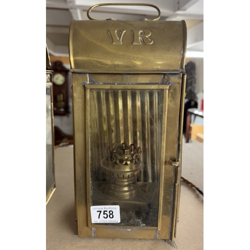 758 - A pair of brass electric lanterns