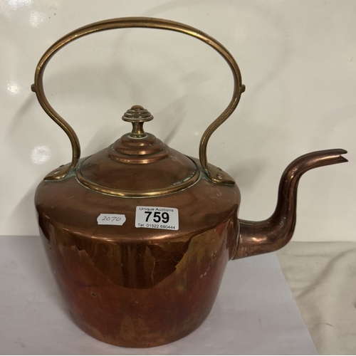 759 - A Victorian copper kettle with dovetail joints