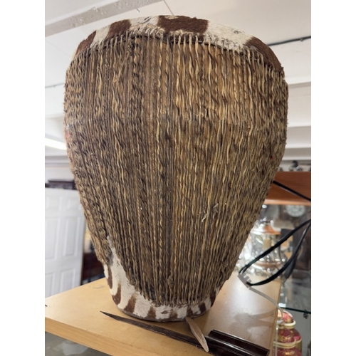 763 - A vintage Zebra skin tribal drum