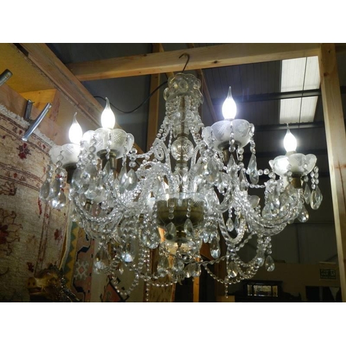 1170 - A good quality 10 light glass chandelier. Fully restored.