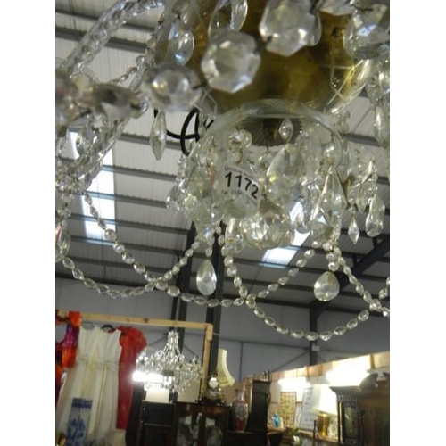 1172 - A good quality 10 light glass chandelier. Fully restored.