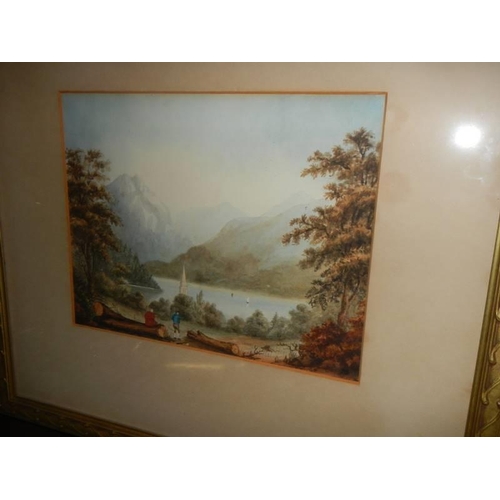 1187 - A gilt framed and glazed mountain lake scene, 51 x 48 cm.