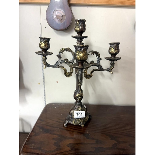 791 - A patinated brass ormolu 4 arm candelabra