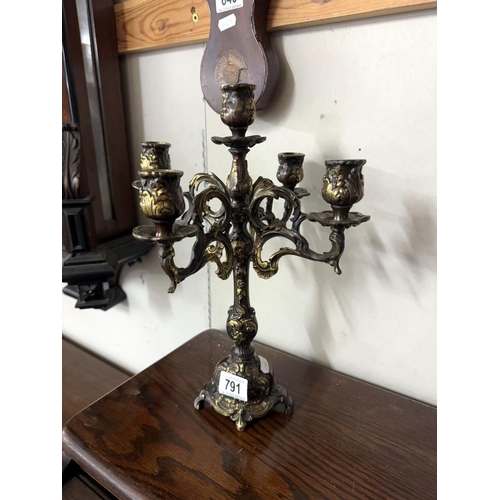 791 - A patinated brass ormolu 4 arm candelabra