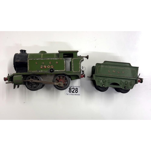 828 - 2 Hornby O gauge LNER locomotives & 1 other with tenders