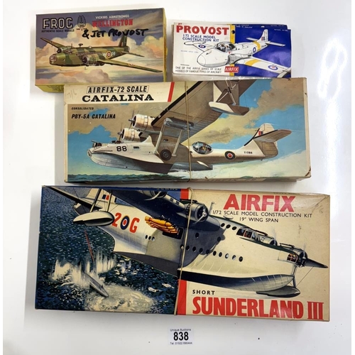 838 - A vintage Airfix-72 PBY-5A Catalina No 587, Short Sunderland III no 681, Provost No 109 & a Frog Wel... 