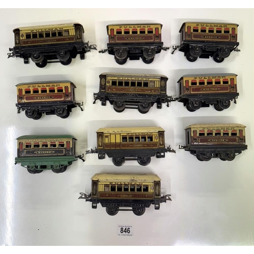 846 - 10 Hornby O gauge pullmen coaches including Marjorie & Aurelia