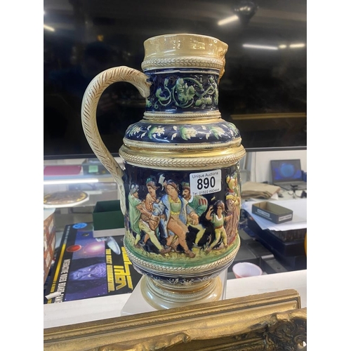 890 - A large German beer stein jug