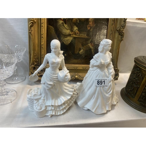 891 - A pair of unbranded white glazed ceramic figurines