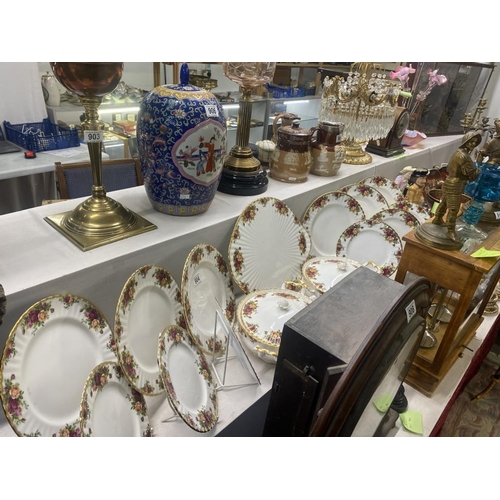 904 - A collection of Royal Albert Old Country Roses china including platter, 6 dinner plates & tureens et... 