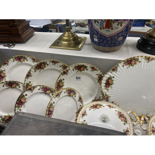 904 - A collection of Royal Albert Old Country Roses china including platter, 6 dinner plates & tureens et... 