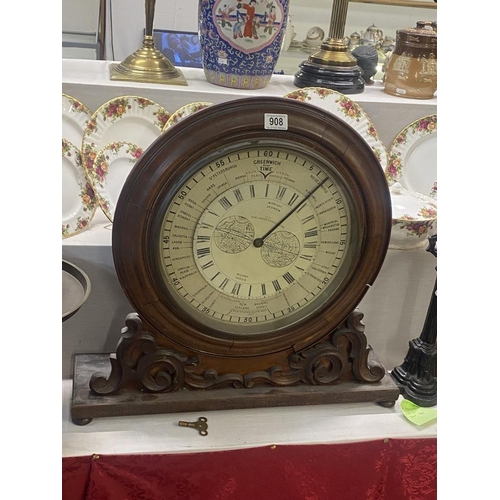 908 - A rare clock with 12 inch dial with painted dial plate with Arabic minute ring & over 40 world locat... 