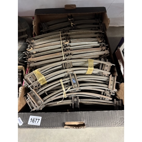 1677 - 3 large boxes of Hornby O gauge track including curves, straights & junctions etc.