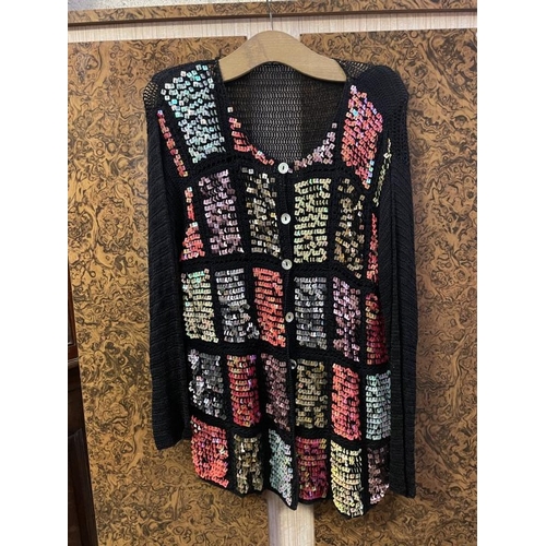 782 - A quantity of vintage tops including A beaded silk, a wool/angora embroidered cardigan & a beaded ca... 