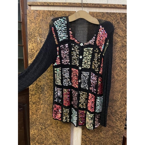 782 - A quantity of vintage tops including A beaded silk, a wool/angora embroidered cardigan & a beaded ca... 