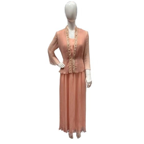 786 - A vintage rose pink dress & jacket with bead & sequin embellishment, no size/labels