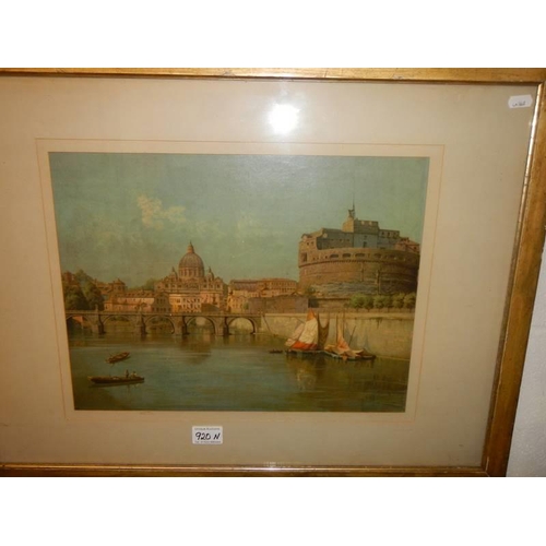 920N - An old framed and glazed print, possibly Venice.