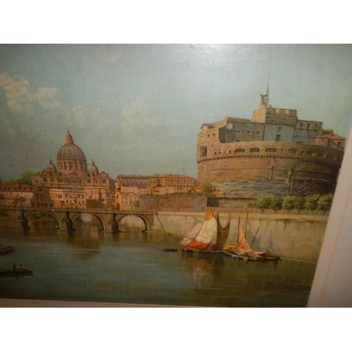 920N - An old framed and glazed print, possibly Venice.