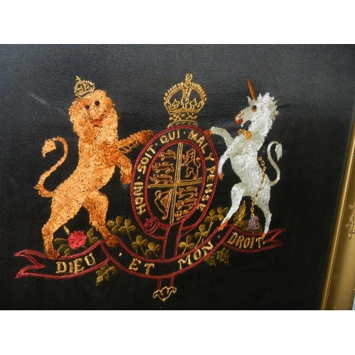 930F - A framed and glazed embroidery 'Dieu Et Mon Droit'.