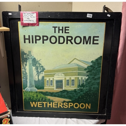 1705 - A 1990's double sided hand painted pictoral pub sign, The Hippodrome, Weatherspoon, 93cm x 93cm