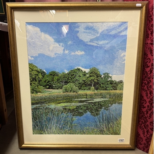 1707 - An original painting of small lake, Branston Hall Park 2018 by Les Brown