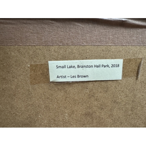 1707 - An original painting of small lake, Branston Hall Park 2018 by Les Brown