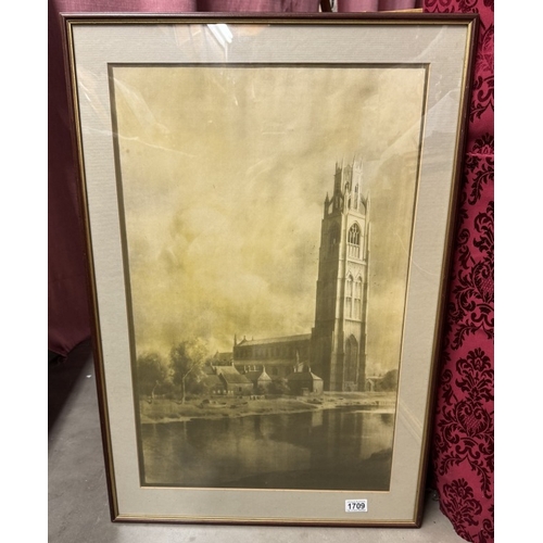 1709 - A large sepia photographic print of St Botolph's Boston Stump