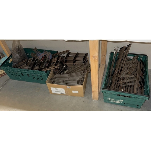 1725 - 3 large boxes of Hornby O gauge 3 rail track including curves, straights & junctions etc.