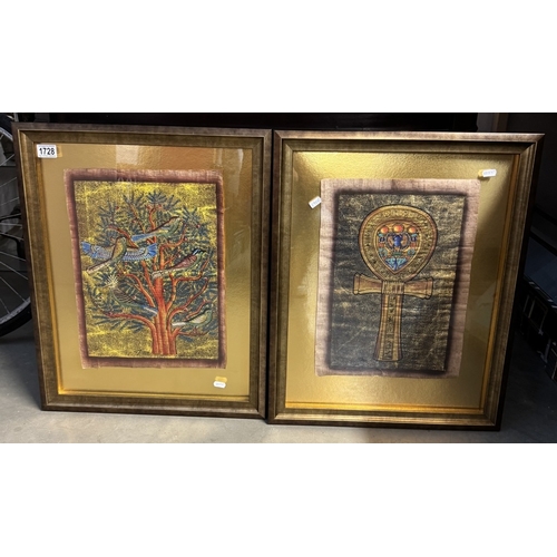 1728 - A pair of Egyptian themed pictures hand painted on papyrus