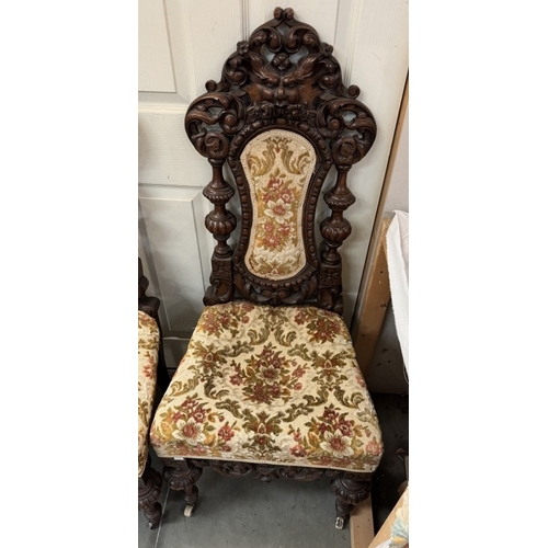 1765 - A set of 3 19th century heavily carved hall chairs