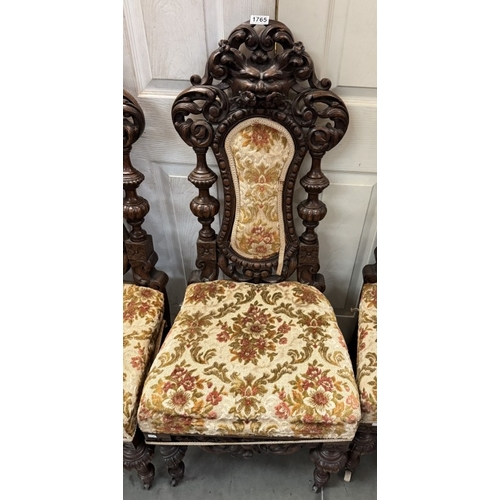 1765 - A set of 3 19th century heavily carved hall chairs