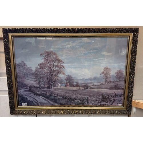 1766 - A large gilt framed print by Don Vaughan of a farming scene