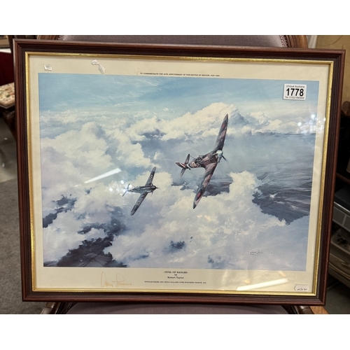 1778 - A framed & glazed signed Robert Taylor print with faded signatures of Douglas Bader & Adolf Galland