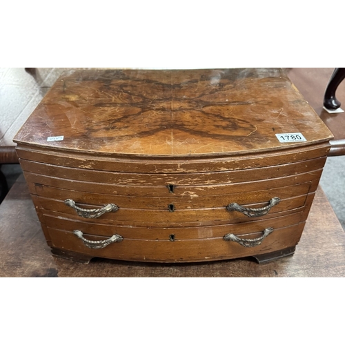 1780 - A vintage walnut veneered cutlery/specimen box with drawers