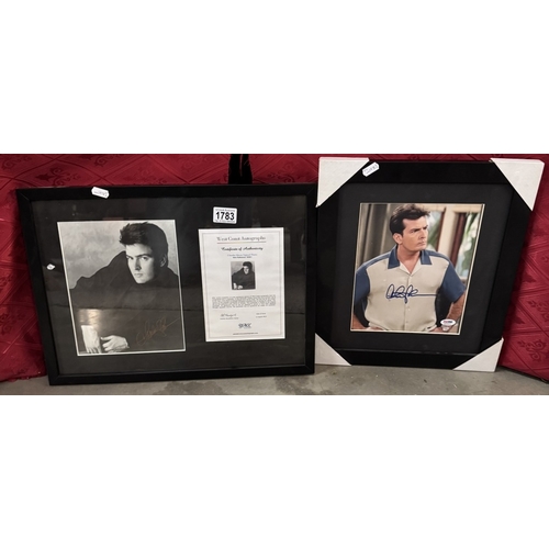 1783 - 2 Framed & glazed Charlie Sheen signed photographs