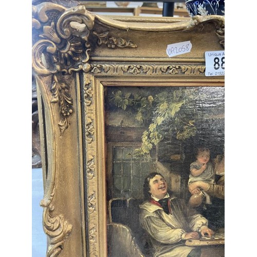 889 - A gilt framed Victorian oil on canvas picture of a game of draughts