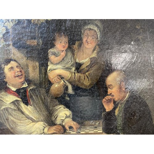 889 - A gilt framed Victorian oil on canvas picture of a game of draughts