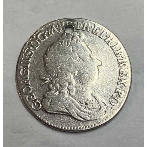 290D - A George I 1719 silver shilling (drilled whole for pendant)