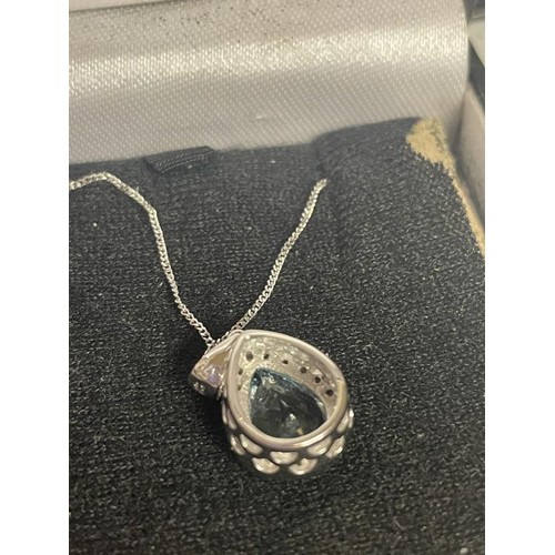 5 - A diamond and aqua pendant on a 9ct white gold chain, 2.85 grams.