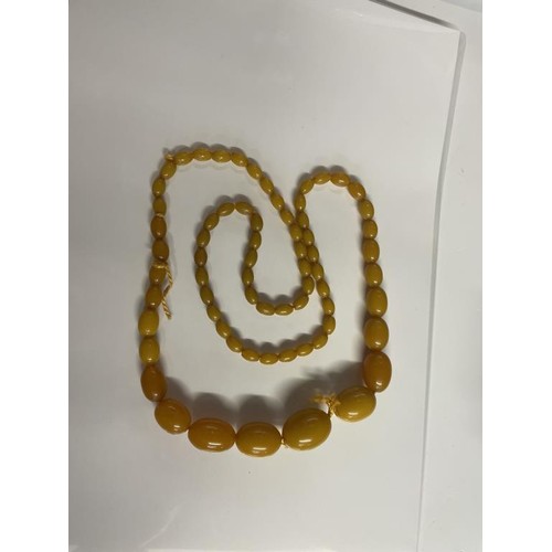 25 - A long graduated amber necklace.  51 grams in weight.