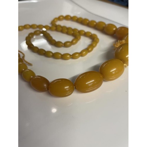 25 - A long graduated amber necklace.  51 grams in weight.