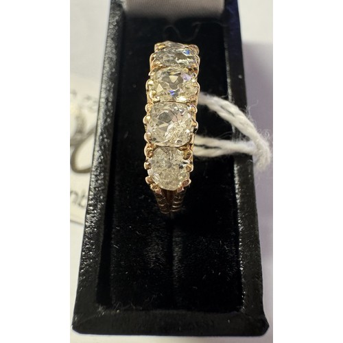 100N - A Victorian 18ct old mine cut five stone diamond ring, total approx. weight 1.5ct, size L,