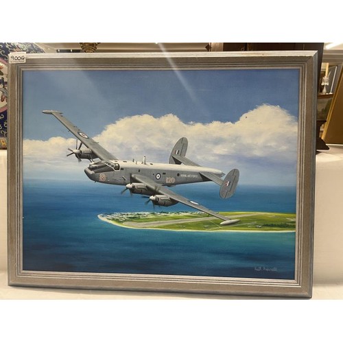 900G - A Keith Aspinall oil on canvas, Royal Air Force Shackleton 2nd world war plane.