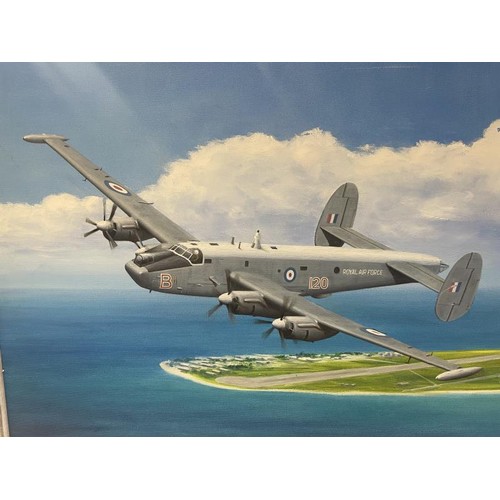 900G - A Keith Aspinall oil on canvas, Royal Air Force Shackleton 2nd world war plane.