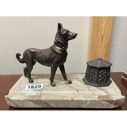 1829 - An Alsatian with inkwell on marble base